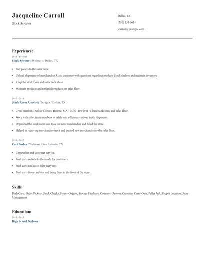 Stock Selector Resume