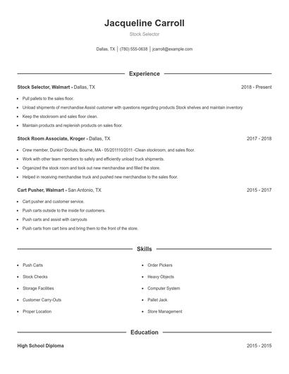 Stock Selector Resume