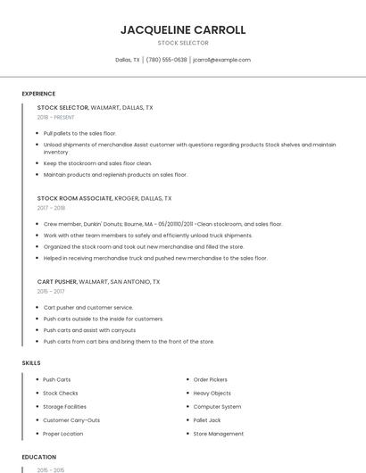 Stock Selector Resume