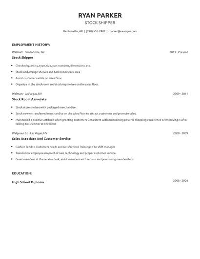 Stock Shipper Resume