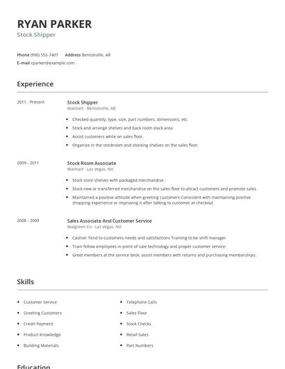 Stock Shipper Resume