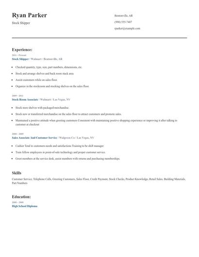 Stock Shipper Resume