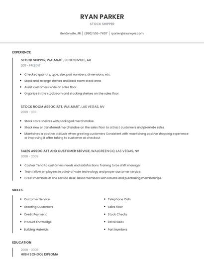 Stock Shipper Resume