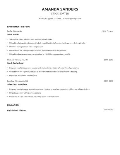 Stock Sorter Resume