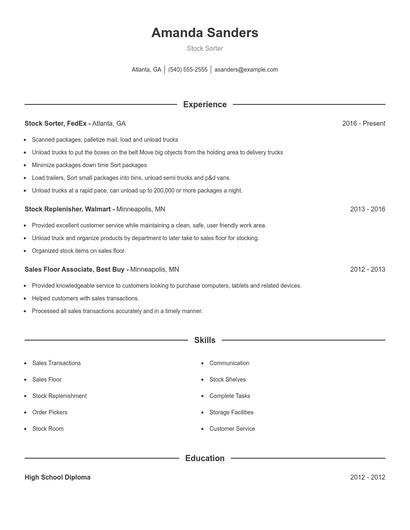 Stock Sorter Resume