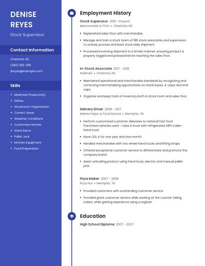 Stock Supervisor Resume