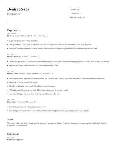 Stock Supervisor Resume