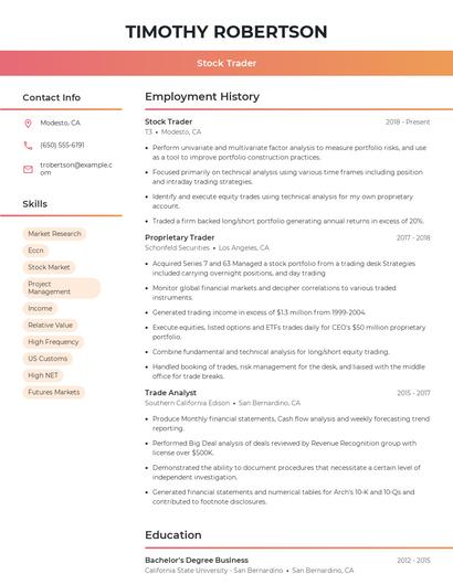Stock Trader Resume