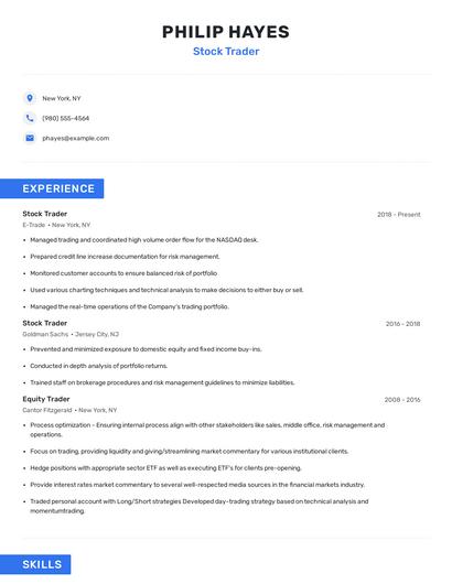 Stock Trader Resume