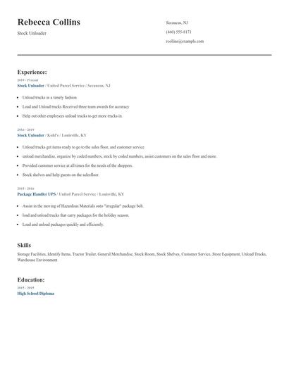 Stock Unloader Resume