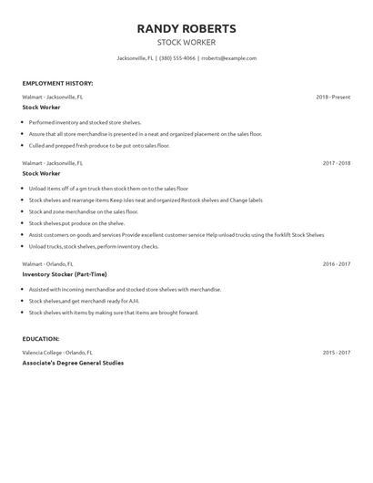 Stock Worker Resume