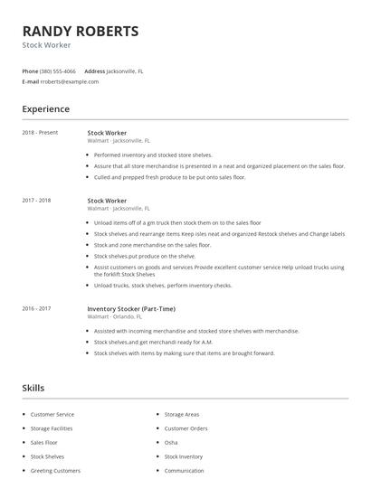 Stock Worker Resume