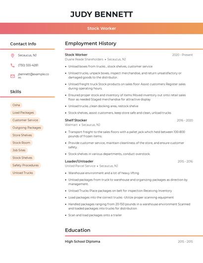 Stock Worker Resume