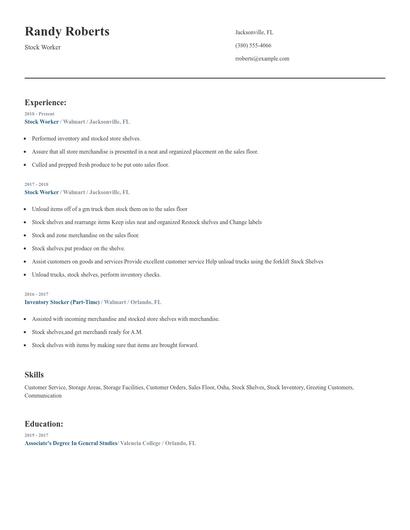Stock Worker Resume