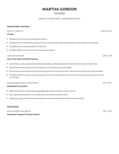 Stocker Resume