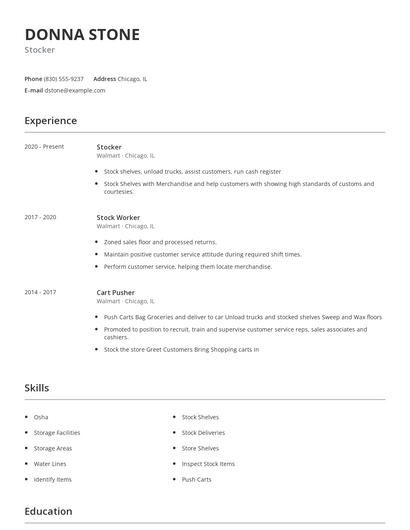 Stocker Resume
