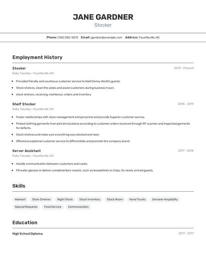 Stocker Resume