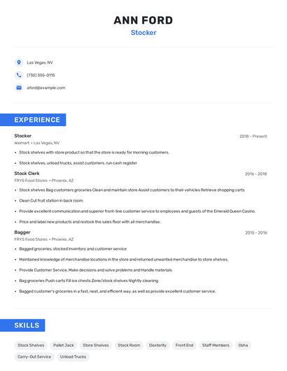 Stocker Resume