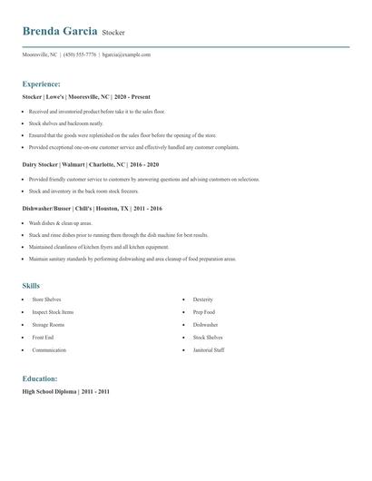 Stocker Resume