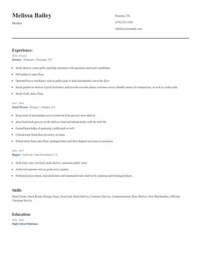 Stocker Resume