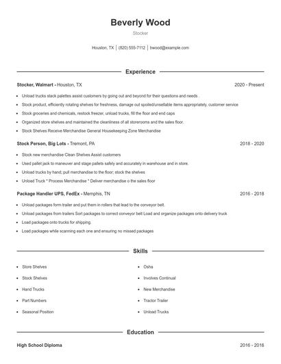 Stocker Resume
