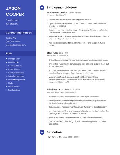 Stockroom Attendant Resume