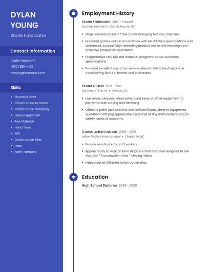 Stone Fabricator Resume