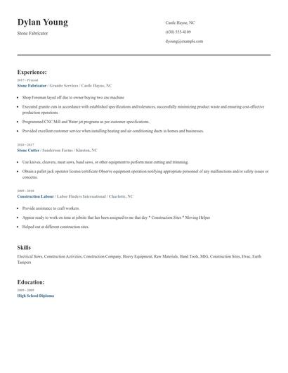 Stone Fabricator Resume