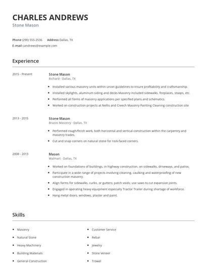 Stone Mason Resume