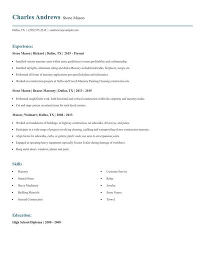 Stone Mason Resume