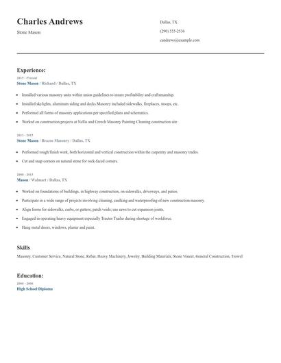 Stone Mason Resume