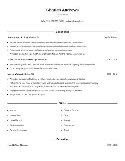 Stone Mason Resume