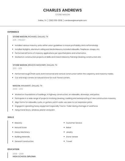 Stone Mason Resume
