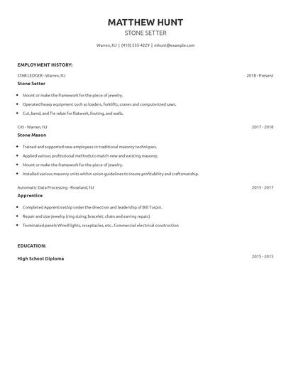Stone Setter Resume