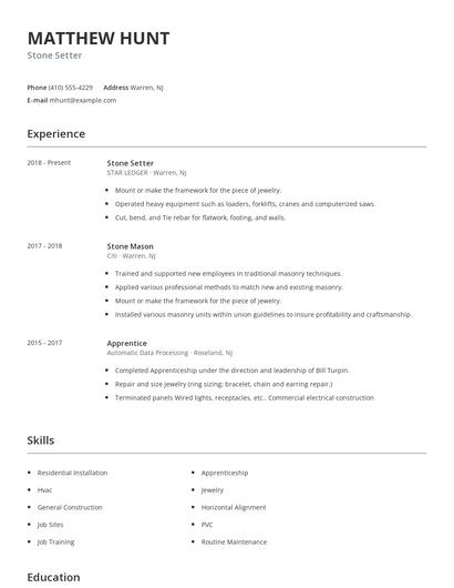 Stone Setter Resume