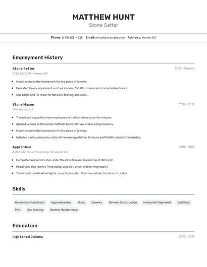Stone Setter Resume