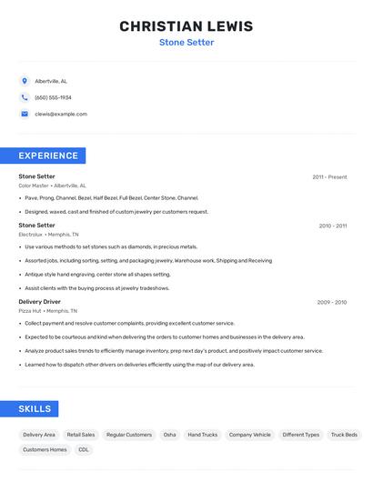 Stone Setter Resume