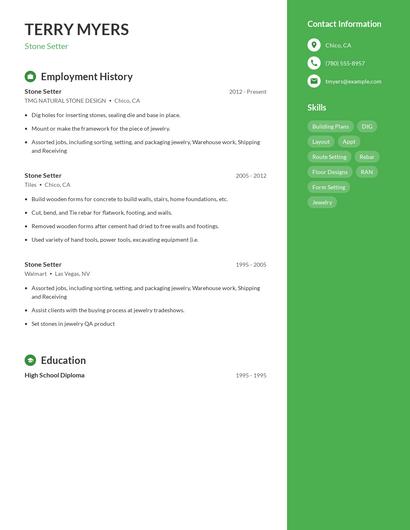 Stone Setter Resume