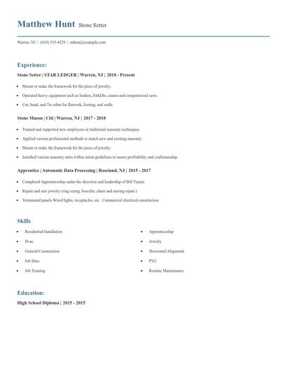 Stone Setter Resume