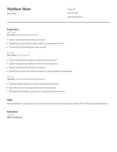 Stone Setter Resume