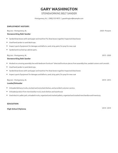 Stoneworking Belt Sander Resume