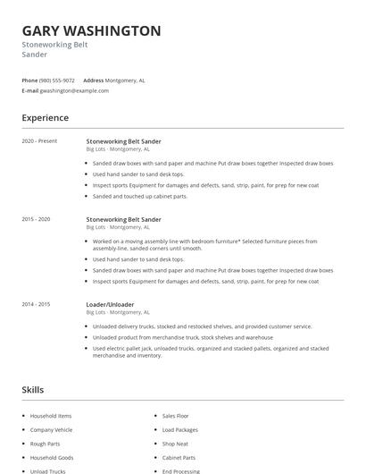 Stoneworking Belt Sander Resume