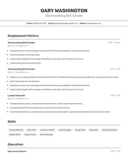 Stoneworking Belt Sander Resume