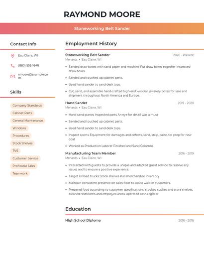 Stoneworking Belt Sander Resume