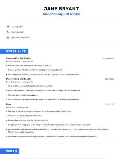 Stoneworking Belt Sander Resume