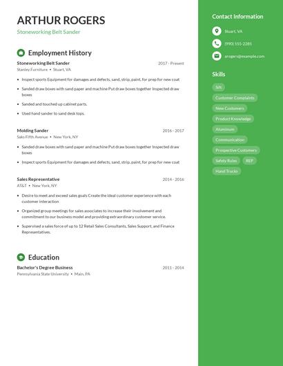 Stoneworking Belt Sander Resume