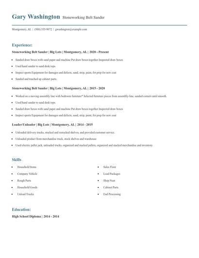 Stoneworking Belt Sander Resume