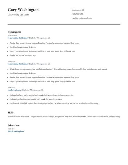 Stoneworking Belt Sander Resume