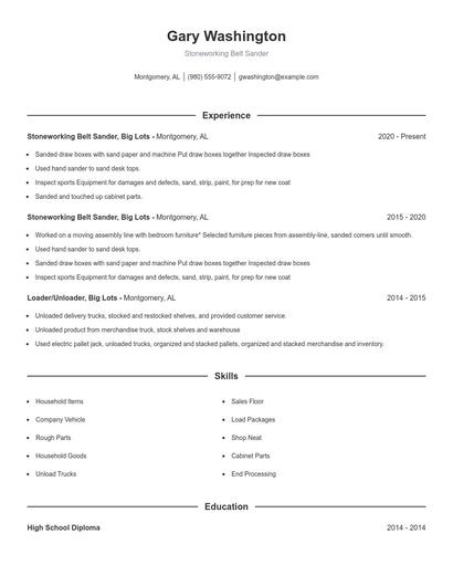 Stoneworking Belt Sander Resume