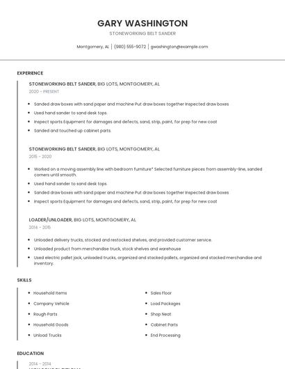 Stoneworking Belt Sander Resume